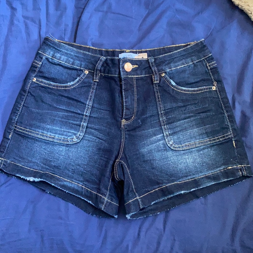 mid rise denim shorts
